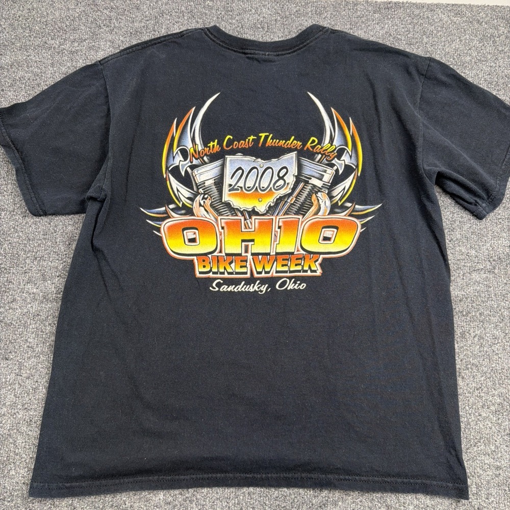 VTG Ohio Bike Week Men's 2008‎ Large Biker Graphic Tee Black Short Sleeve